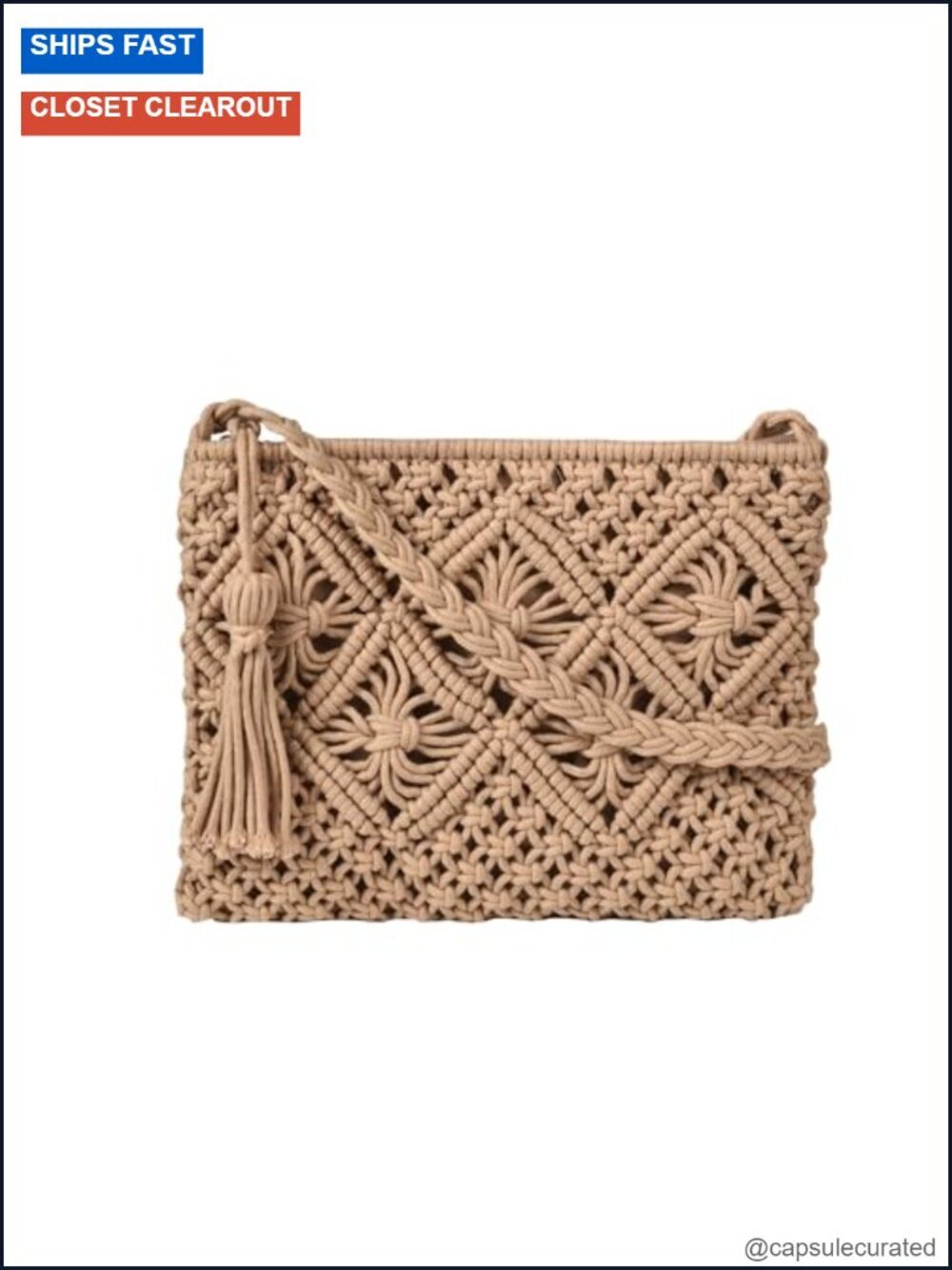 Handmade Crochet Crossbody Bag Boho Cotton Shoulder Purse with Tassel